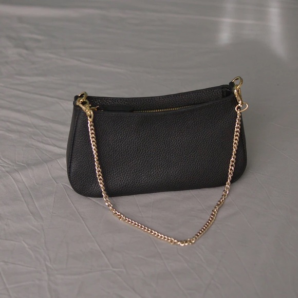 Black Genuine Leather Baguette Bag - Picture 3 of 9